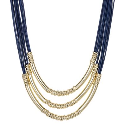 Blue multi row gold tube necklace
